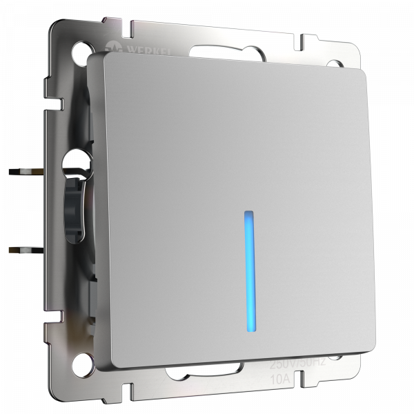 W1110106/ Выключатель одноклавишный с подсветкой (серебряный) W1110106