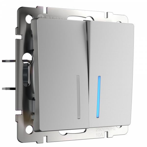 W1122106/ Выключатель двухклавишный проходной с подсветкой (серебряный) W1122106