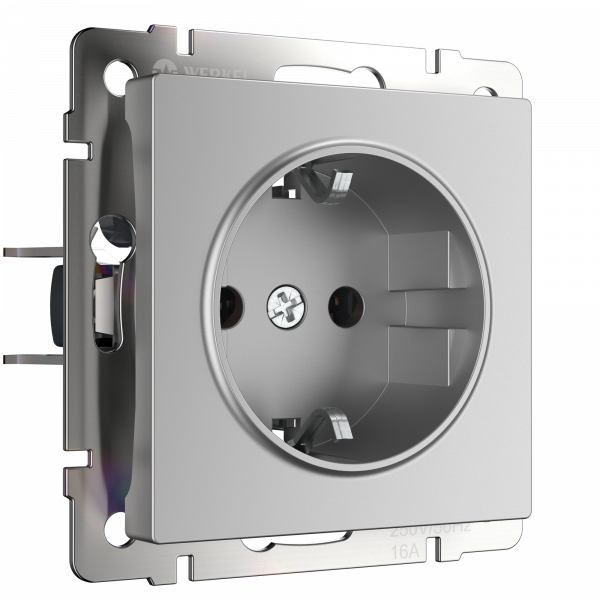 W1171106/ Розетка с заземлением и шторками (серебряный) W1171106