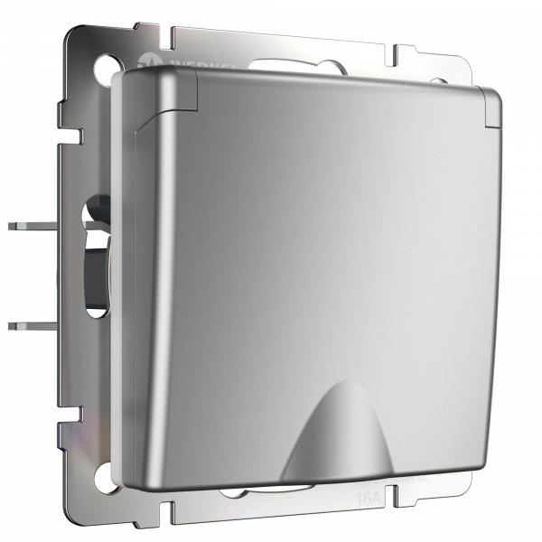 W1171206/ Розетка влагозащ. с зазем. с защит. крышкой и шторками (серебряный) W1171206