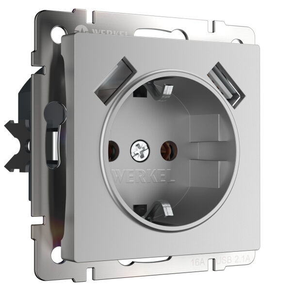 W1171506/ Розетка с заземлением, шторками и USBх2 (серебряный) W1171506