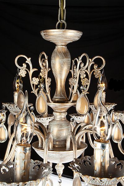Люстра подвесная с декором из стекла 10009/12 белый с золотом. Фото 4