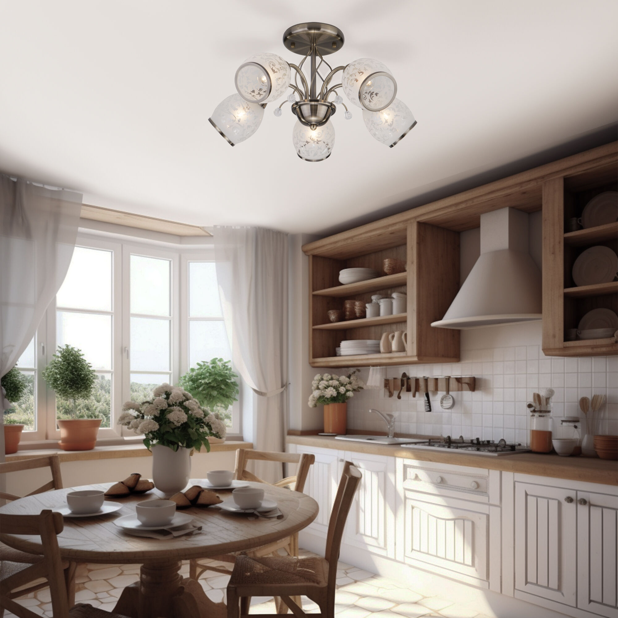 Люстра с плафонами с узором Eurosvet Gabriella 30026/5 античная бронза. Фото 5