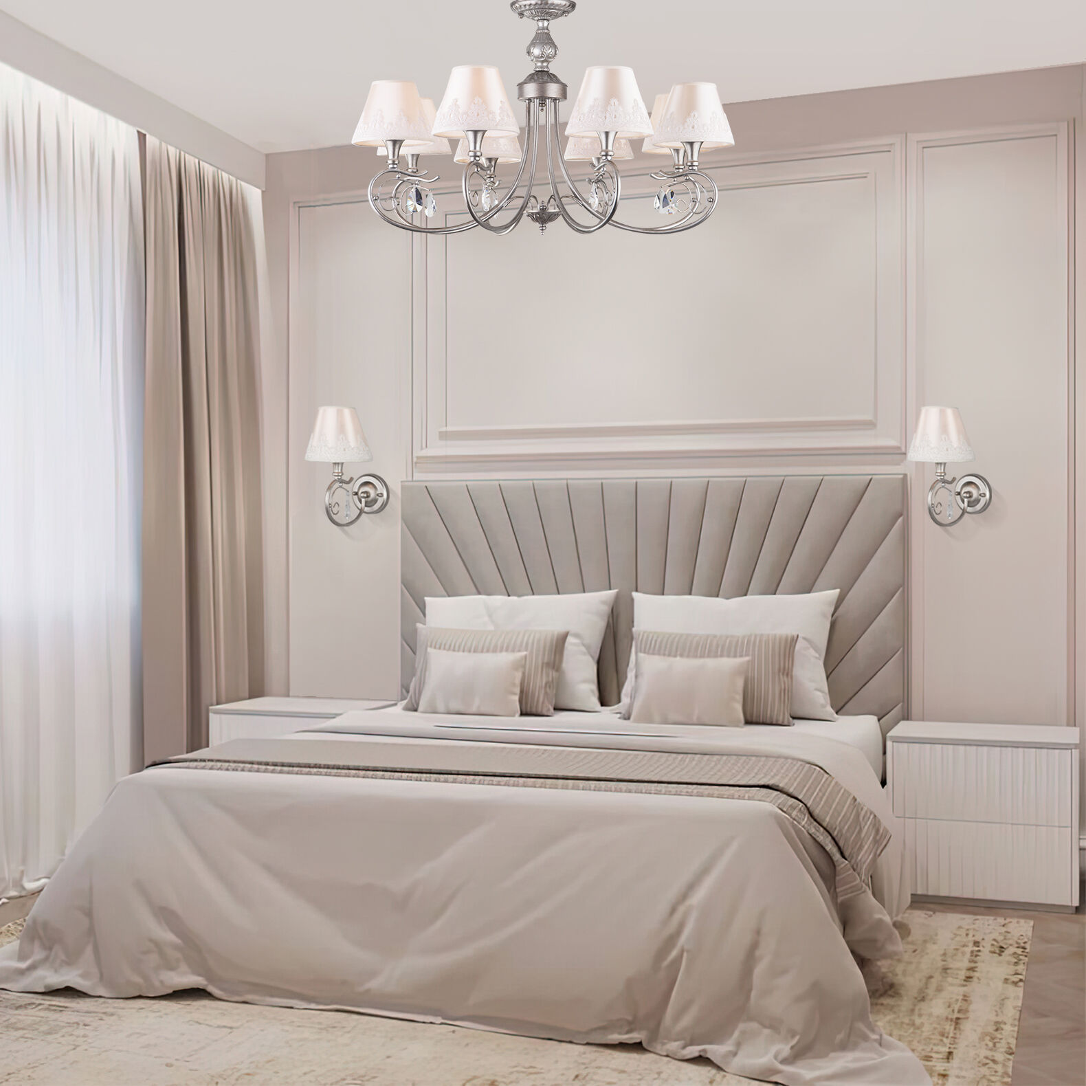 Классическая люстра с абажурами Eurosvet Incanto 60069/8 серебро. Фото 4