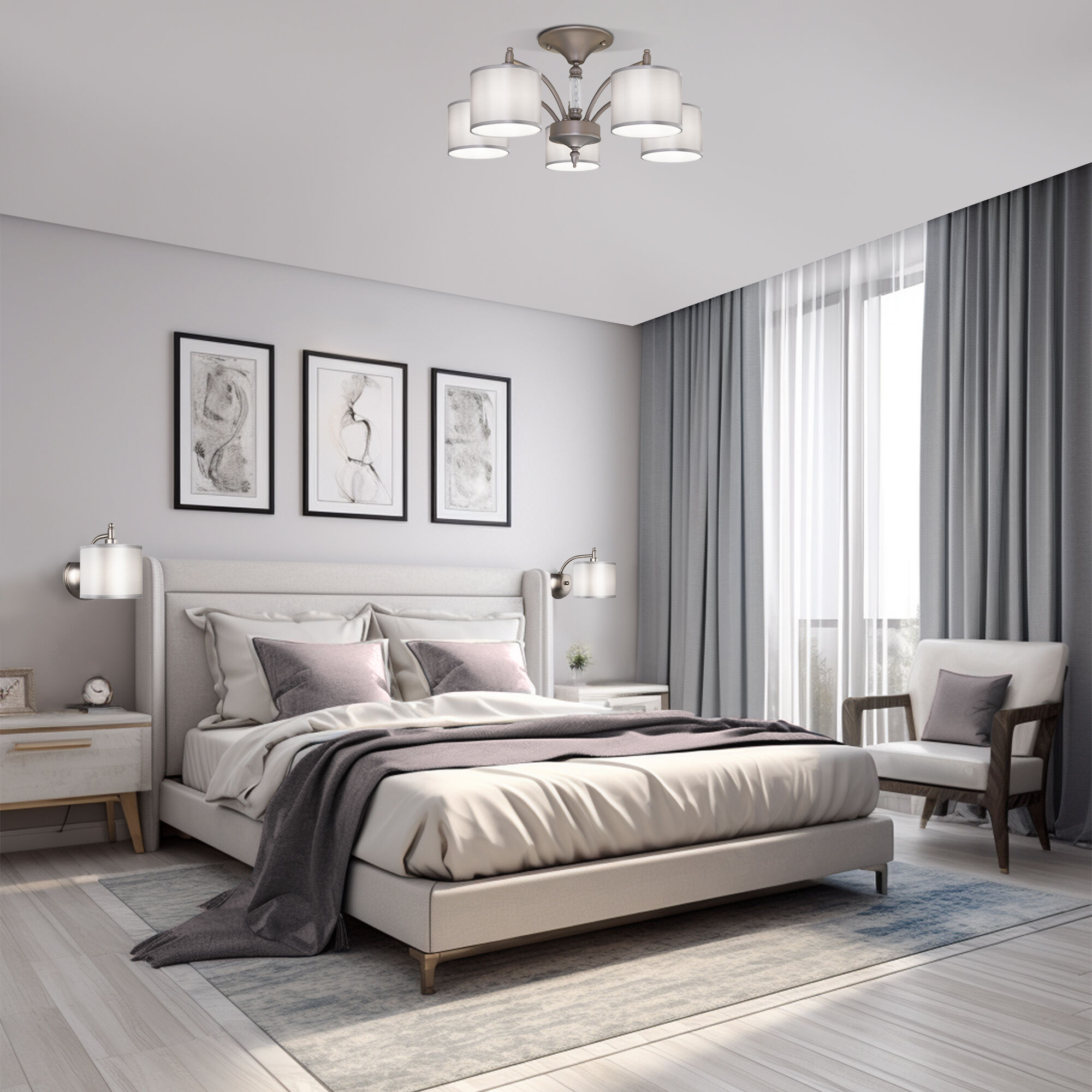 Люстра с атласными абажурами Eurosvet Adagio 60080/5 сатин-никель. Фото 4