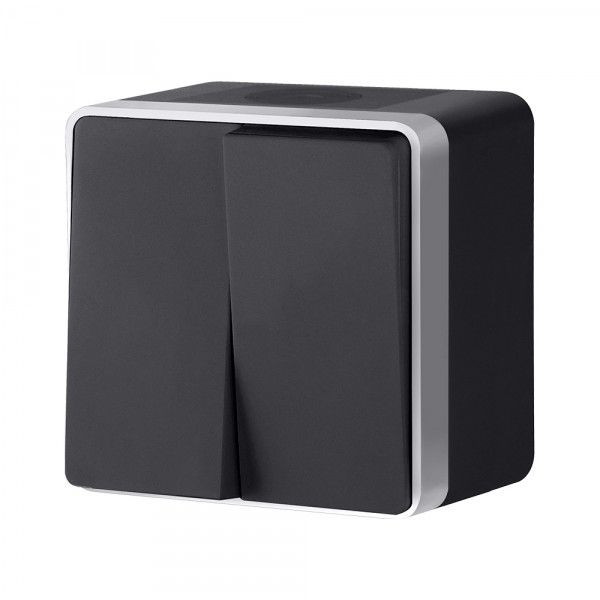 W5020234/ Выключатель двухклавишный влагозащищенный Gallant (черный с серебром)