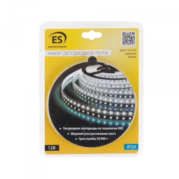 Комплект светодиодной ленты 12 В 9,6 Вт/м 120 Led/м 2835 IP20, дневной белый 4200 K, 5 м Набор светодиодной ленты 12V 9,6W 120Led 2835 IP20 дневной белый, 5м
