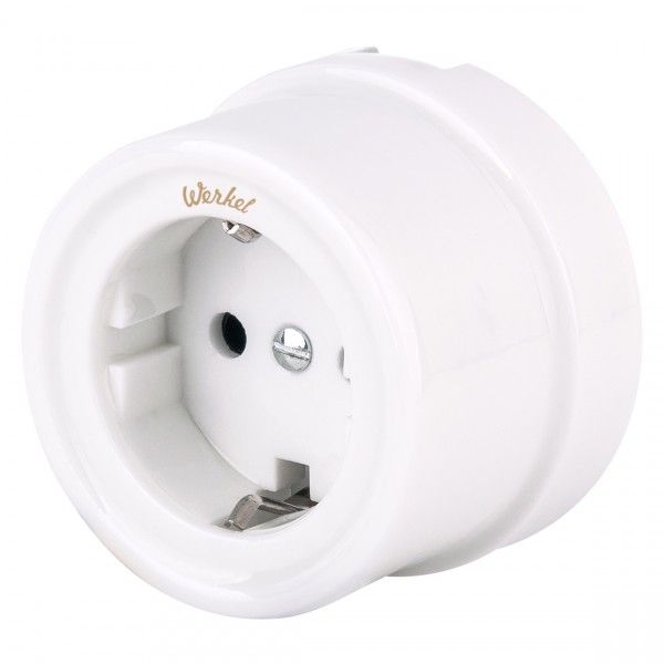 Розетка с заземлением белый ретро