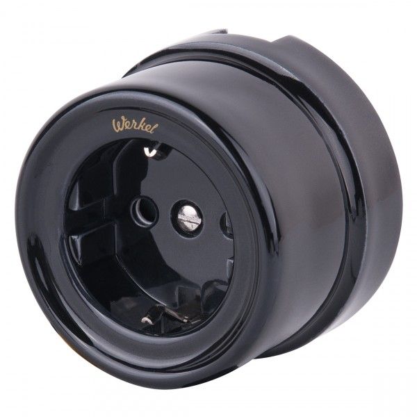 Розетка с заземлением черный ретро