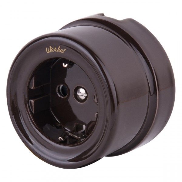 Розетка с заземлением коричневый ретро