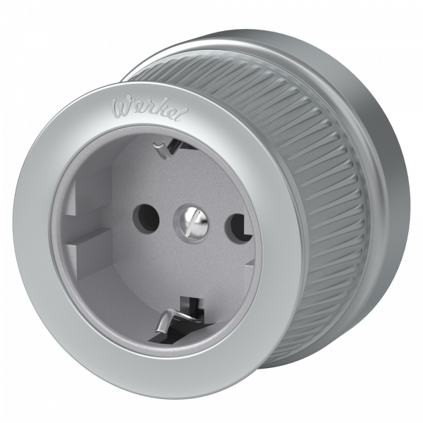 Розетка с заземлением матовый хром ретро