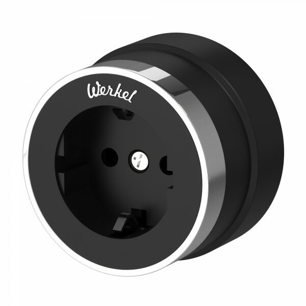 Розетка с заземлением Vintage черный матовый/хром