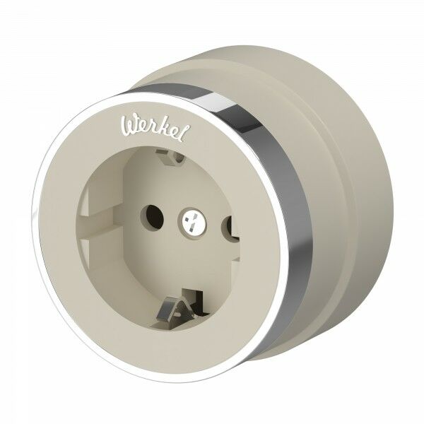 Розетка с заземлением Vintage слоновая кость матовый/хром