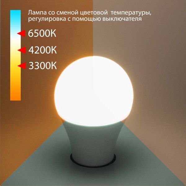 Светодиодная лампа с изменяемой цветовой температурой А60 13W 3300/4200/6500K E27