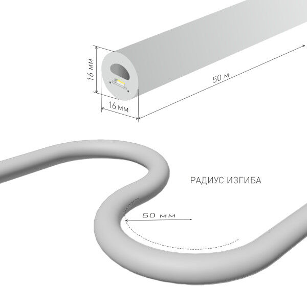 Светодиодный гибкий неон 220V 9.6W/м 144Led/м 2835 IP67 круглый, красный, 50 м Гибкий неон 220V 9,6W 144Led 2835 IP67 круглый красный, 50 м