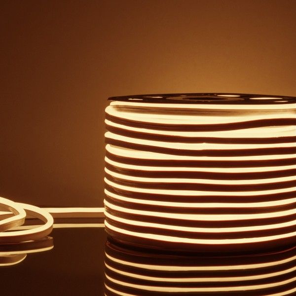 Светодиодный гибкий неон 220&nbsp;В 9.6&nbsp;Вт/м 120 Led/м 2835 IP67, односторонний теплый белый 3300 K, 50 м Гибкий неон 220V 9,6W 120Led 2835 IP67 односторонний теплый белый, 50 м