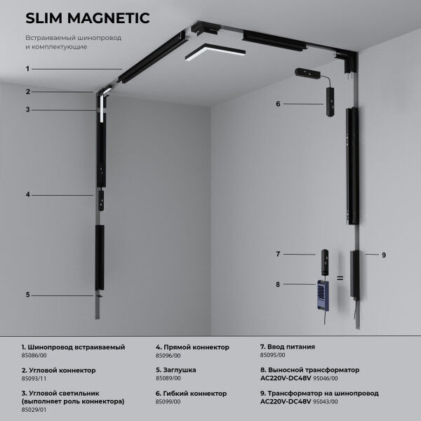 Трековый светильник Slim Magnetic R07 8W 4200K Porte черный 85507/01