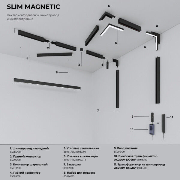 Трековый светильник Slim Magnetic R07 8W 4200K Porte черный 85507/01