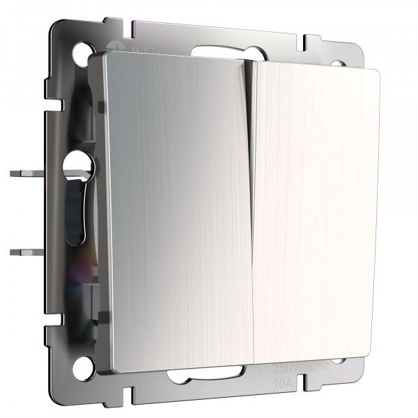 Выключатель двухклавишный проходной (белый матовый)