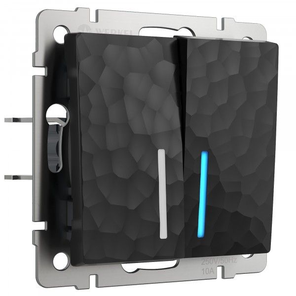 Выключатель двухклавишный с подсветкой (графит рифленый)