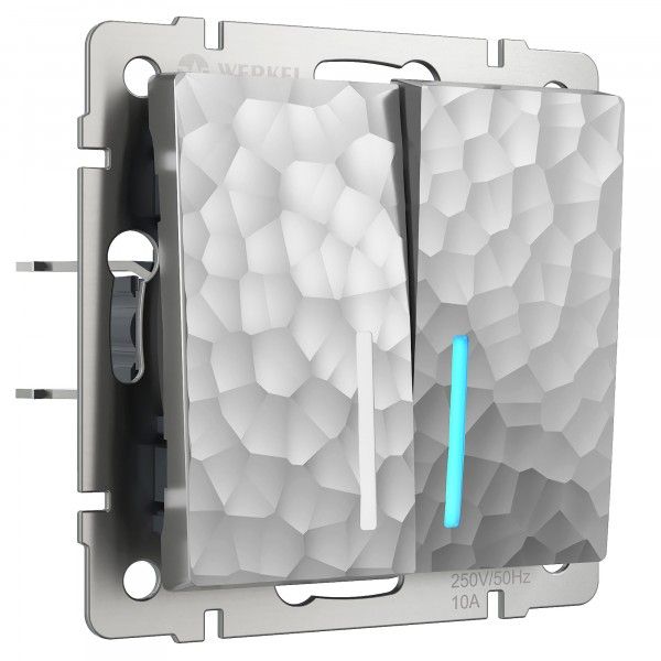 Выключатель двухклавишный с подсветкой (графит рифленый)