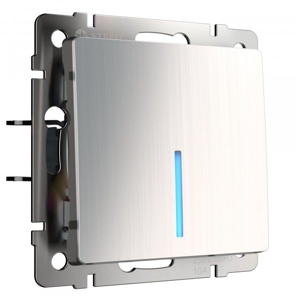 Выключатель одноклавишный проходной с подсветкой глянцевый никель W1112102