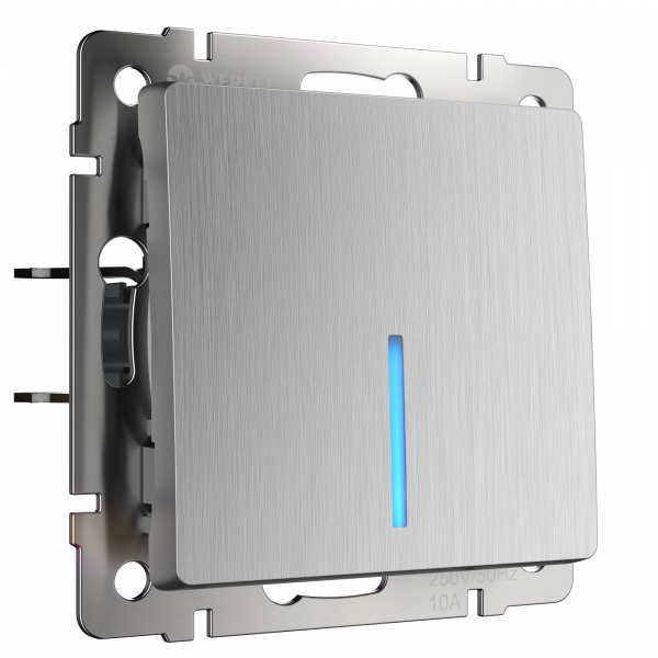 W1110109/&nbsp;Выключатель одноклавишный с подсветкой (cеребряный рифленый) W1110109